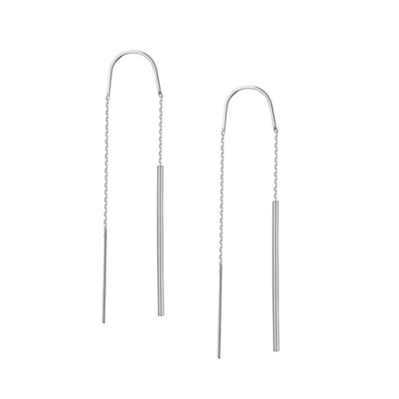 14K White Gold Stick Drop Pull On Threader Earring